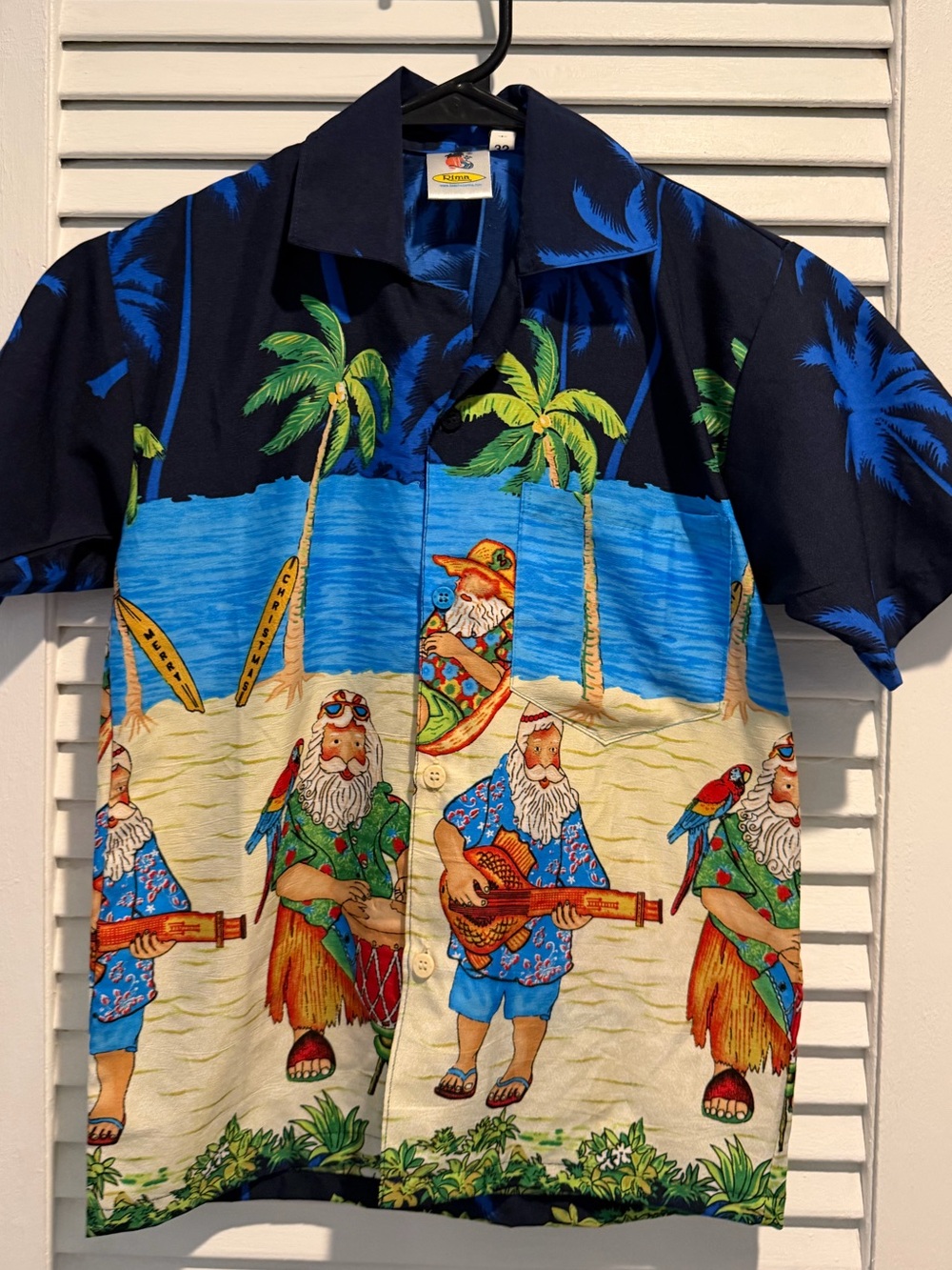 Rima Tropical Hawaiian Santa Christmas button up boys 8-10